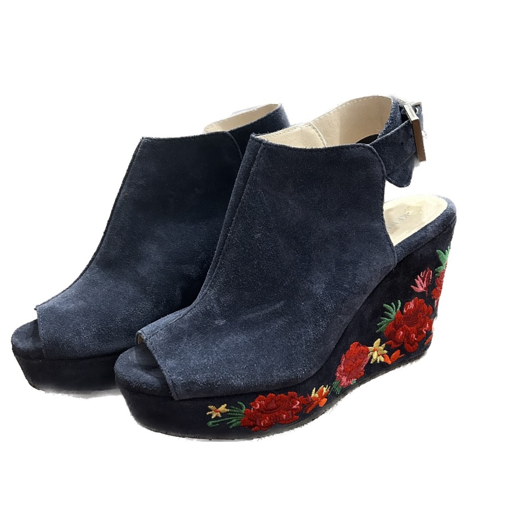 (NWOT) Kenneth Cole Orla Navy Suede Floral Embroidered Wedges Women’s Size 6
